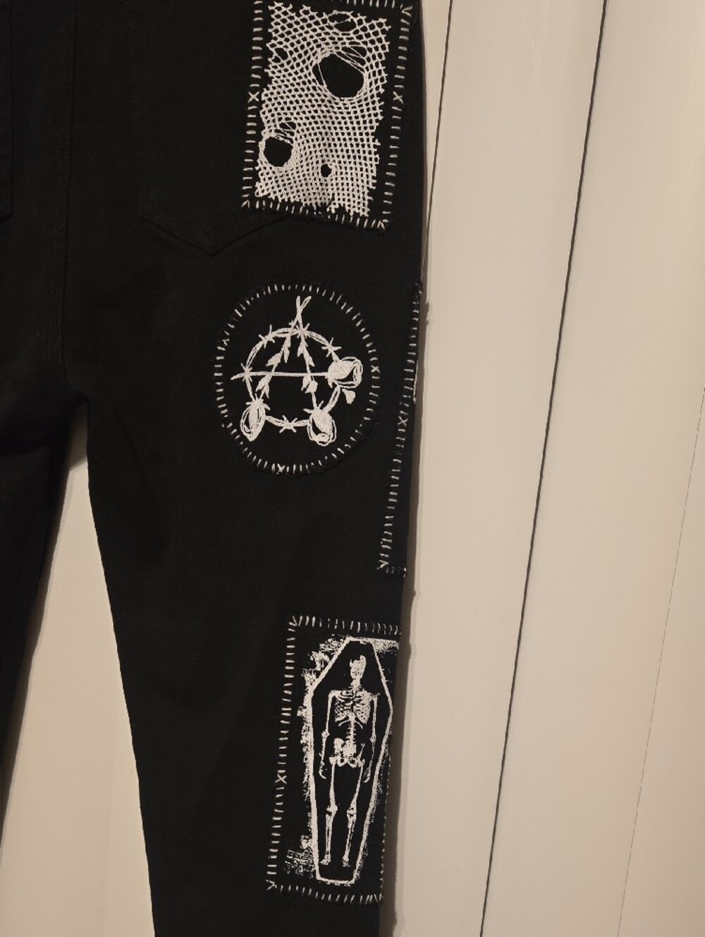 Dolls Kill Black Gothic Patchwork Lace-Up Skinny Jeans - Picture 7 of 9